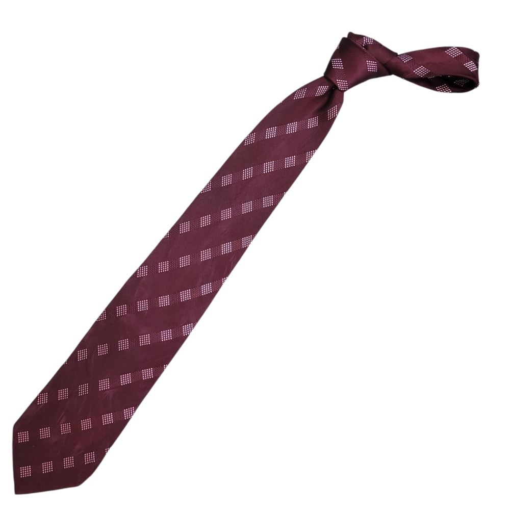 Giorgio Armani Burgundy Red Geometric 100% Silk Tie Made In Italy